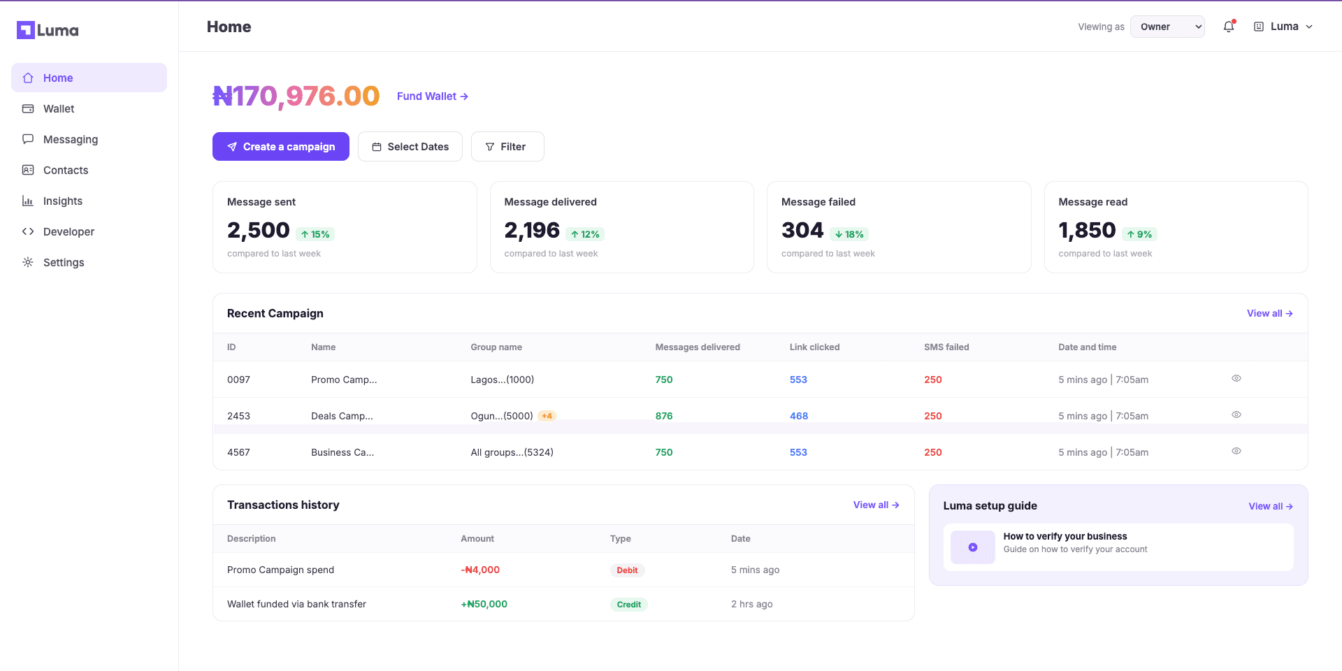 Luma dashboard